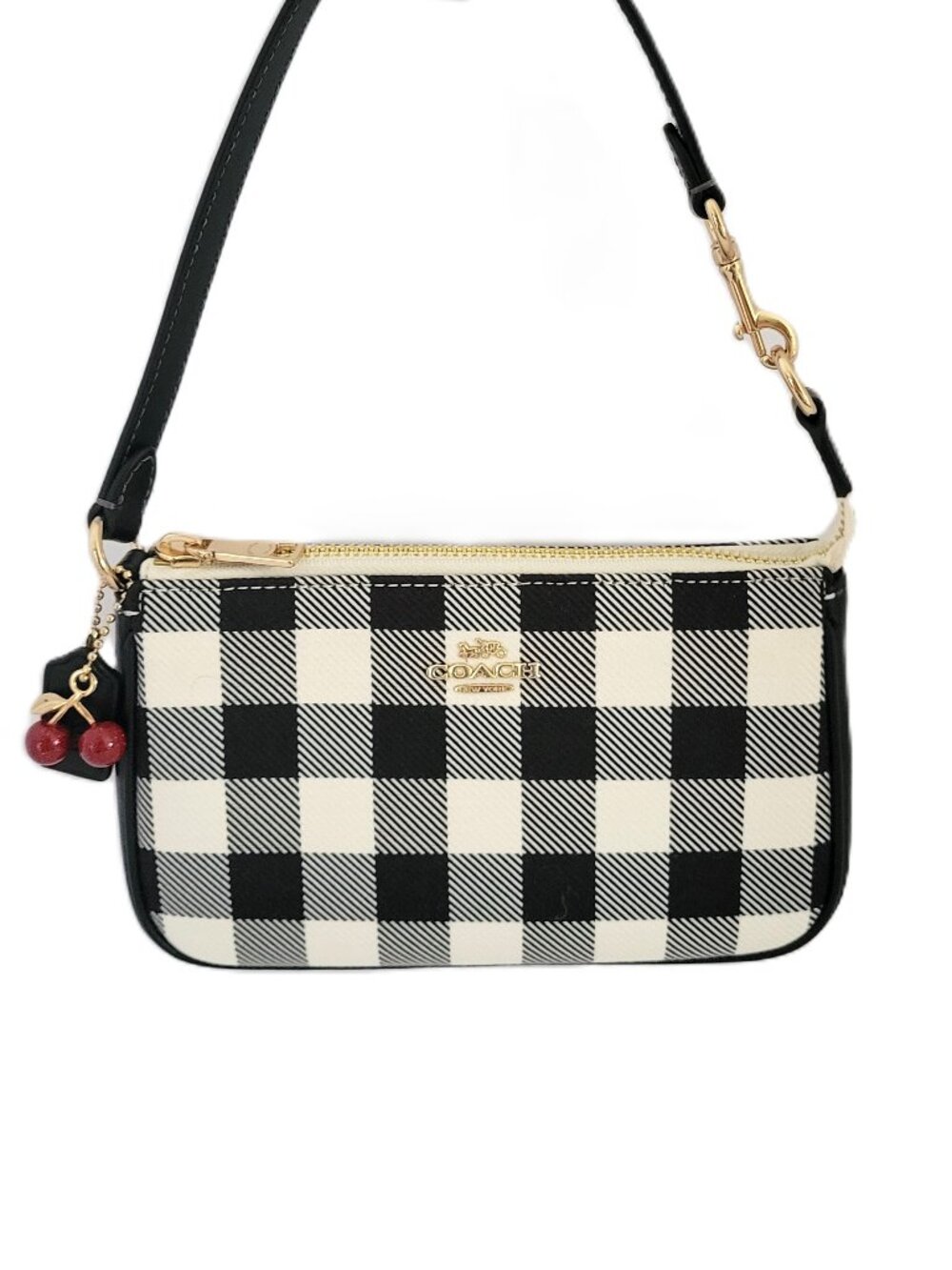 Coach CEN01 Nolita 19 Gingham Print Jacquard Small Handbag Clutch Wristlet Black